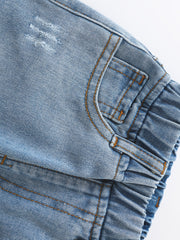 Girls' Cotton Slim Jeans Elastic Waist Ripped Jeans