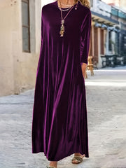 Solid Velvet Long Sleeve Maxi Dress