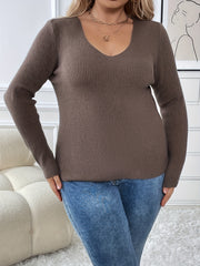 V Neck Ribbed Sweater Long Sleeve Top