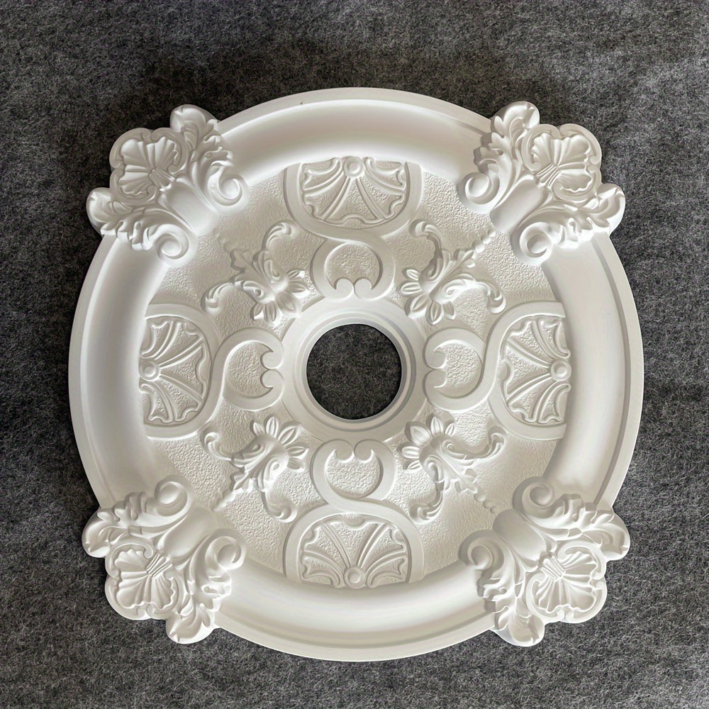 1pc PU Round Carved Lamp Holder Gypsum Ceiling Disc Shape Lamp Plate