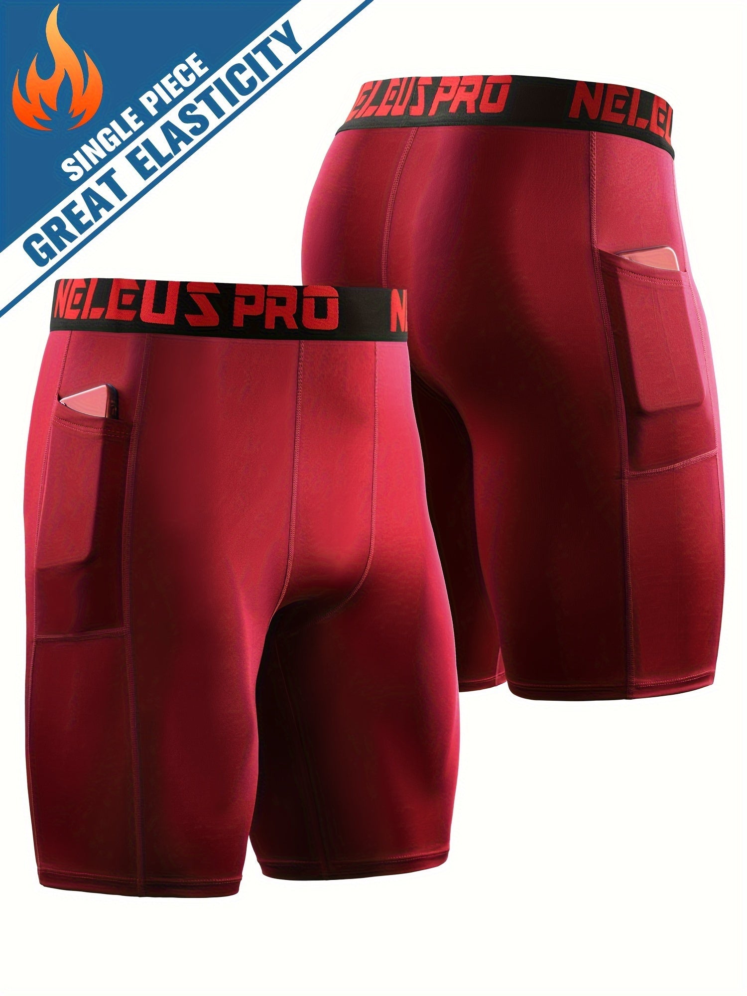 Men's Letter Print Compression Shorts With Pocket Athletic Base Layer