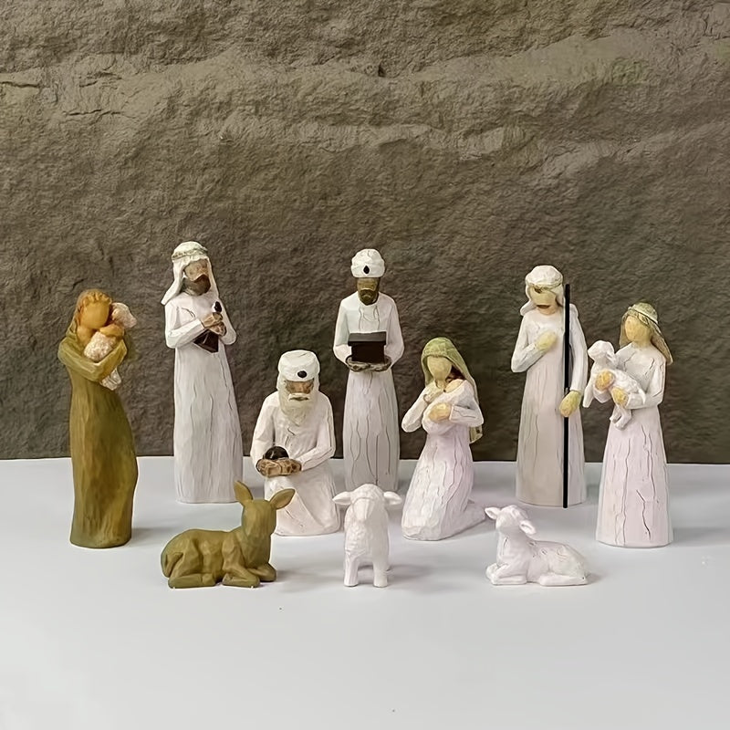 Nativity Figurine 10 Piece Set Hand Painted Nativity Figures Holiday Decor