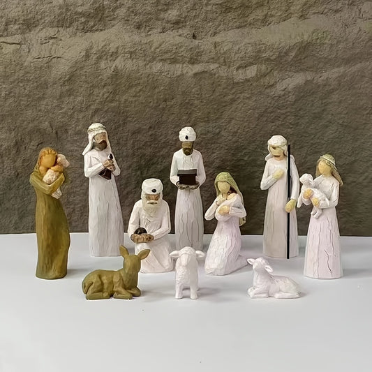 Nativity Figurine 10 Piece Set Hand Painted Nativity Figures Holiday Decor