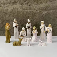 Nativity Figurine 10 Piece Set Hand Painted Nativity Figures Holiday Decor