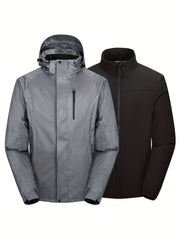 Men's 3 In 1 Fleece Sports Casual Waterproof Hooded Jacket