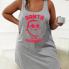 Santa Claus Print Nightdress Stretch Tank Sleep Dress