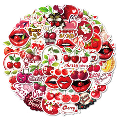 50pcs Cherry Stickers Waterproof Vinyl Decals Cartoon Cats Lips & Cherry Bomb