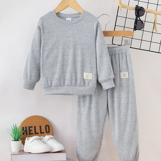 Boy's Ribbed Sweatshirt & Sweatpants Set Sporty Style Outfits