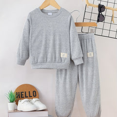 Boy's Ribbed Sweatshirt & Sweatpants Set Sporty Style Outfits