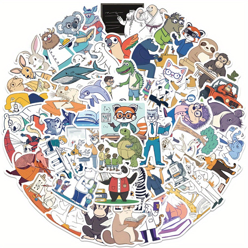 50pcs Cartoon Animal Stickers Waterproof Vinyl Sticker for Water Bottle Laptop P