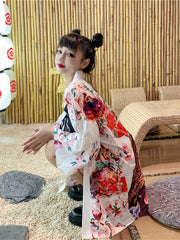 Graphic Print Open Front Kimono Casual Cover Up Kimono