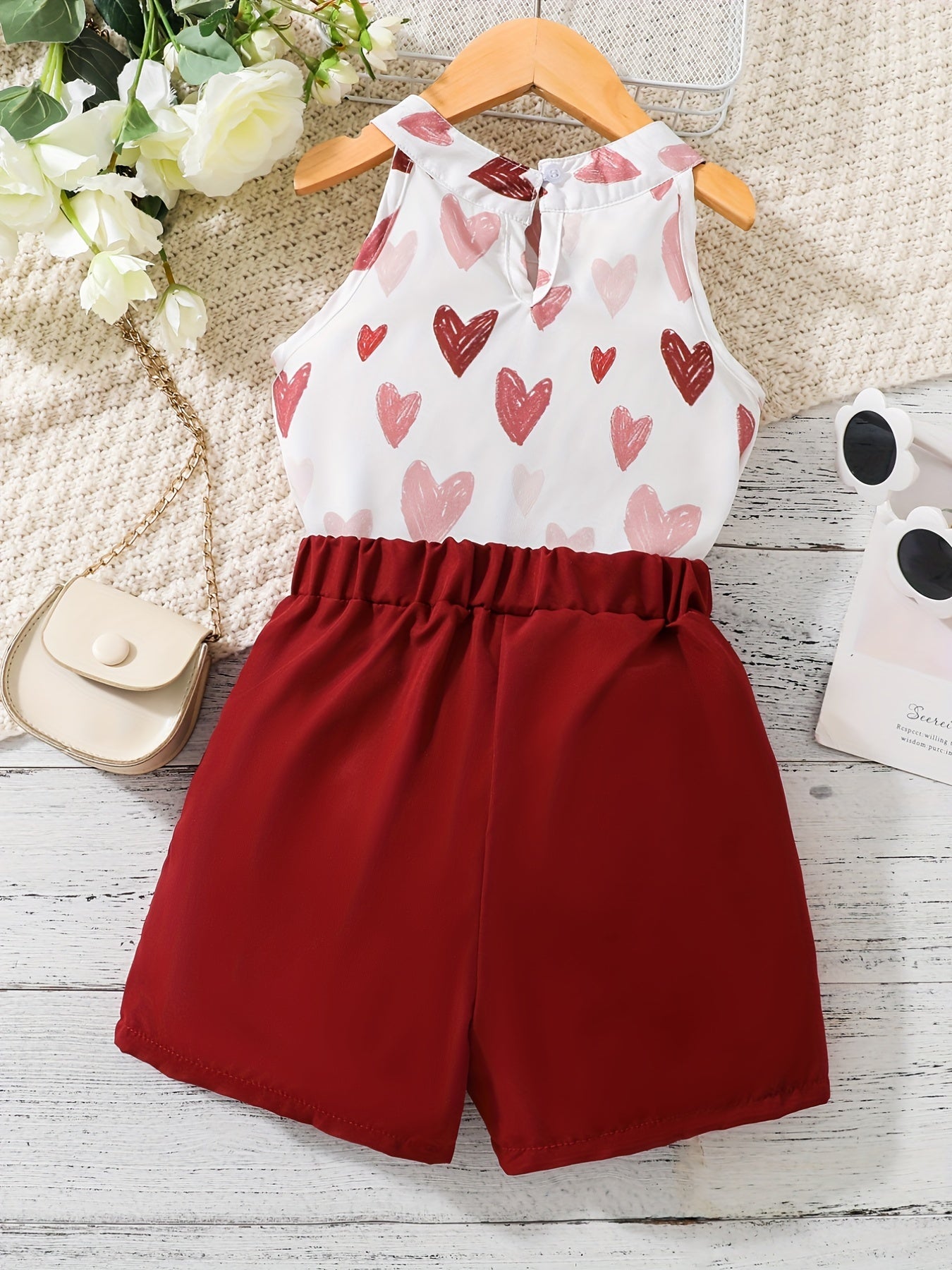 2pcs Toddler Girls Heart Halter Top & Shorts Set Summer Clothes