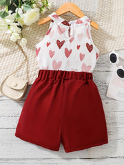 2pcs Toddler Girls Heart Halter Top & Shorts Set Summer Clothes