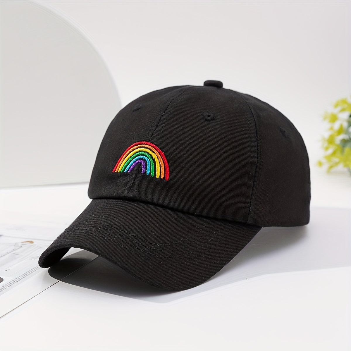 Rainbow Embroidery Baseball Cap Lightweight Solid Couple Sun Hat Unisex