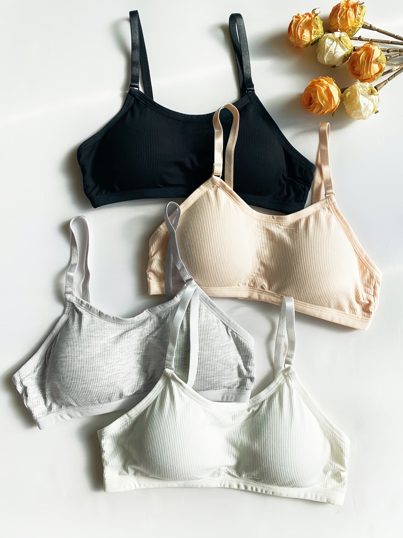 4pcs Wireless Push Up Bras Ribbed Comfy & Breathable Women's Lingerie