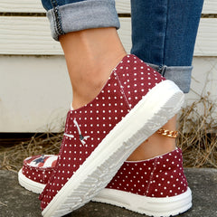 Polka Dot Canvas Shoes Star Pattern Low Top Lace Up Lightweight Comfort