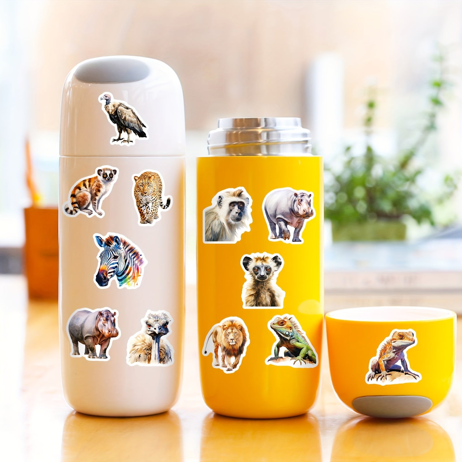 100pcs African Animal Stickers Watercolor Decals for Bottles Laptops Phones