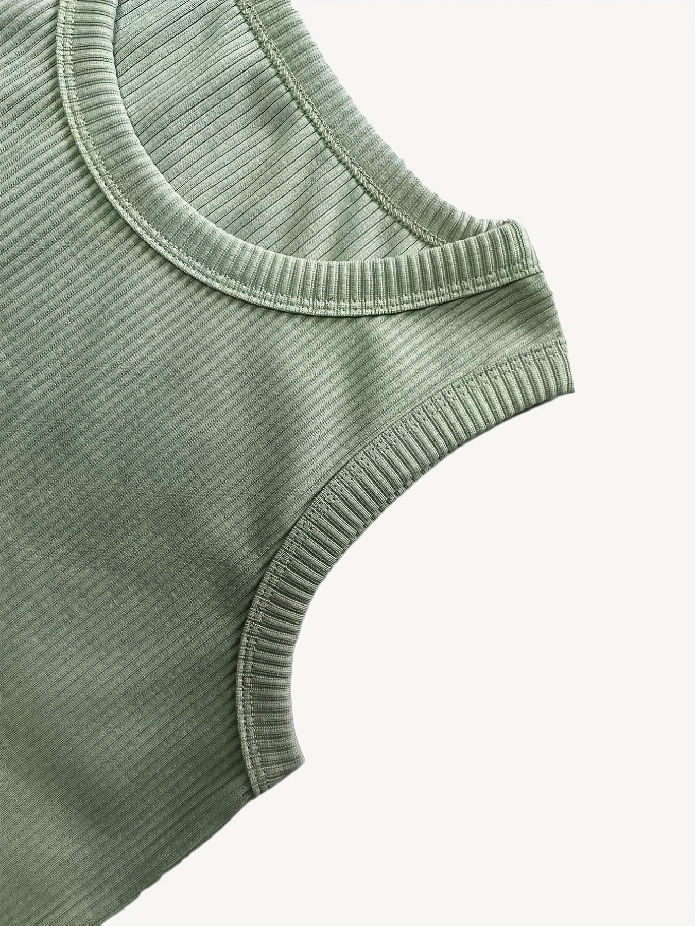Solid Ribbed Tank Top Crew Neck Sleeveless Casual Summer Top