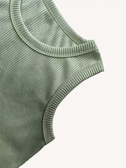 Solid Ribbed Tank Top Crew Neck Sleeveless Casual Summer Top