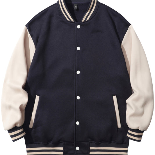 Men's Varsity Jacket Casual Block Button Up Jacket Spring Fall