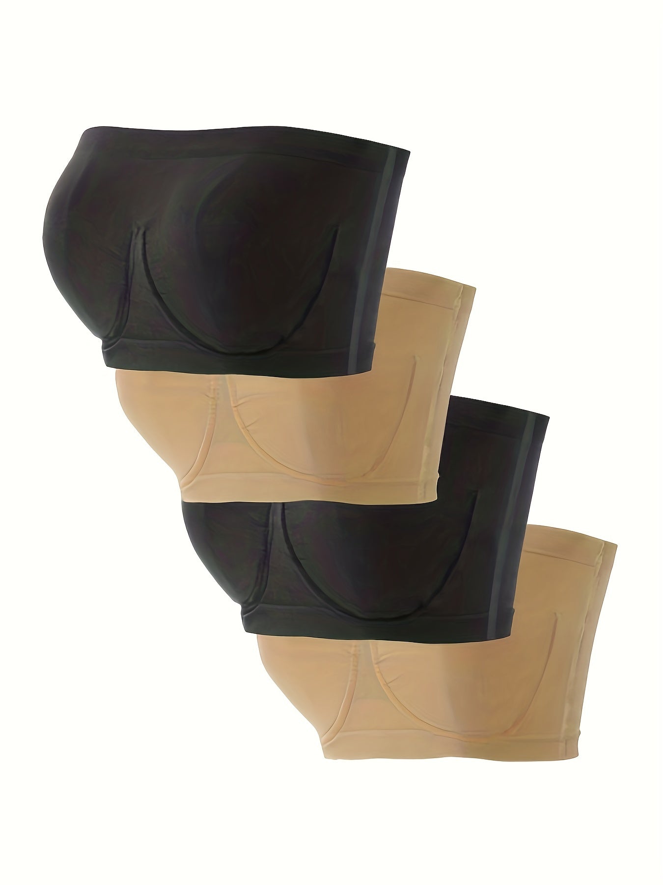 4 Pack Plus Size Seamless Strapless Bandeau Bra Set