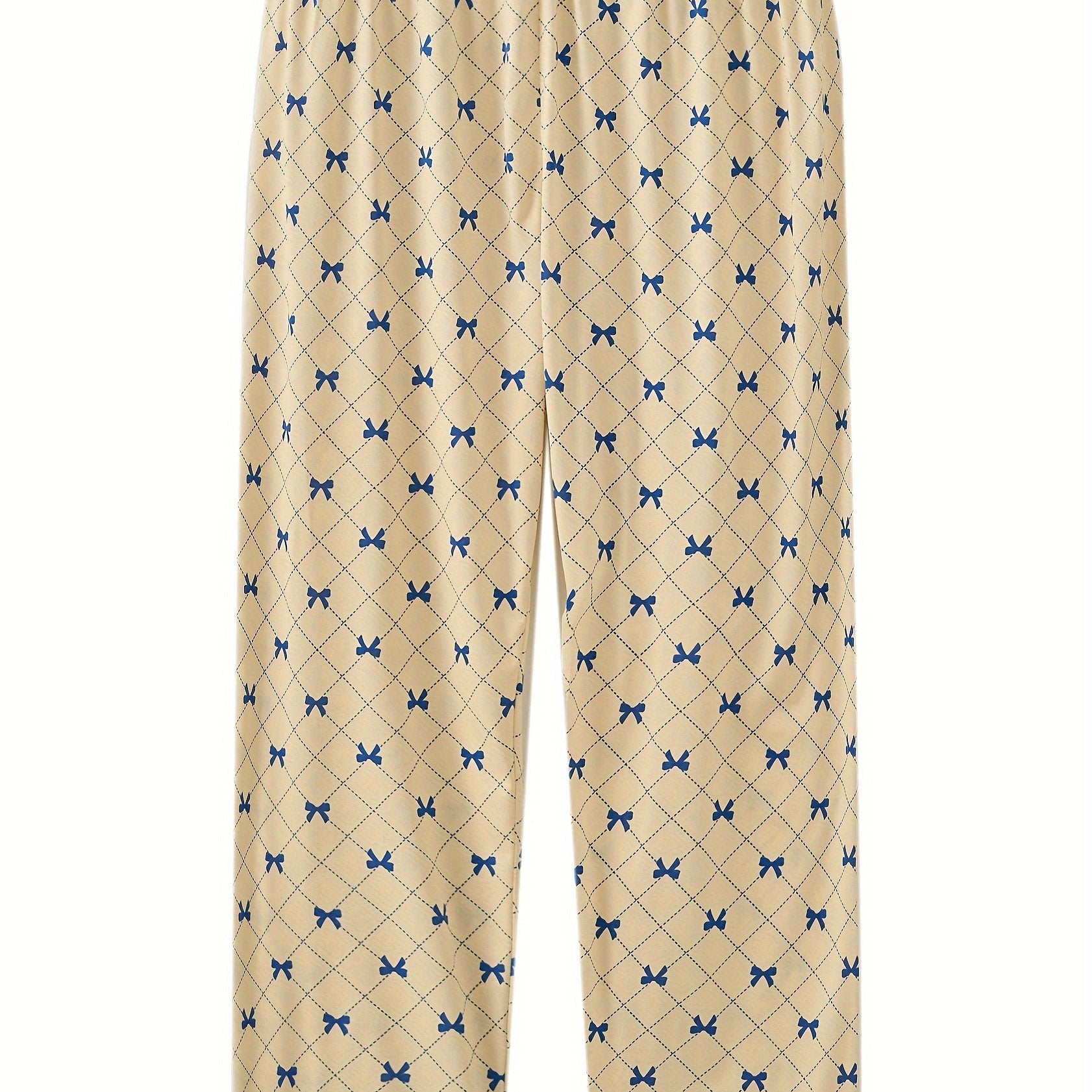 Bow Knot & Argyle Print High Waist Loose Home Wear Pants