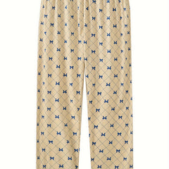 Bow Knot & Argyle Print High Waist Loose Home Wear Pants