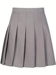 Girls High Waist Pleated Skirt Plain Varsity Style Kid Girls Versatile Skirt