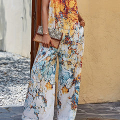 Boho Printed Spaghetti Jumpsuit Sleeveless Wide Leg Summer Jumpsuit