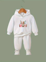 Cat Paw Pattern Long Sleeve Hooded Sweatshirt Girls Comfy Hoodies Pullover