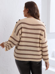 Casual Stripe Print Sweater Drop Shoulder Round Neck Loose Fit
