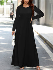 Maxi Dress Solid Long Sleeve High Stretch