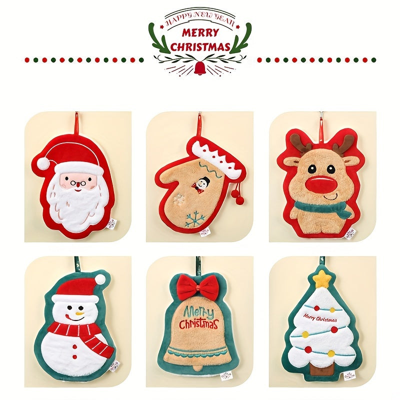 Christmas Pattern Hanging Towel Coral Fleece Quick-drying Soft Towel