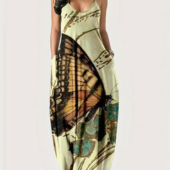 Butterfly Print Maxi Cami Dress with Pockets