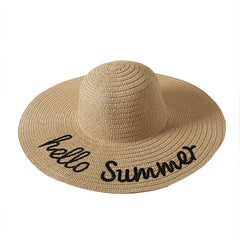 Vintage Summer Sun Hat Embroidered Beach Floppy Straw Hat
