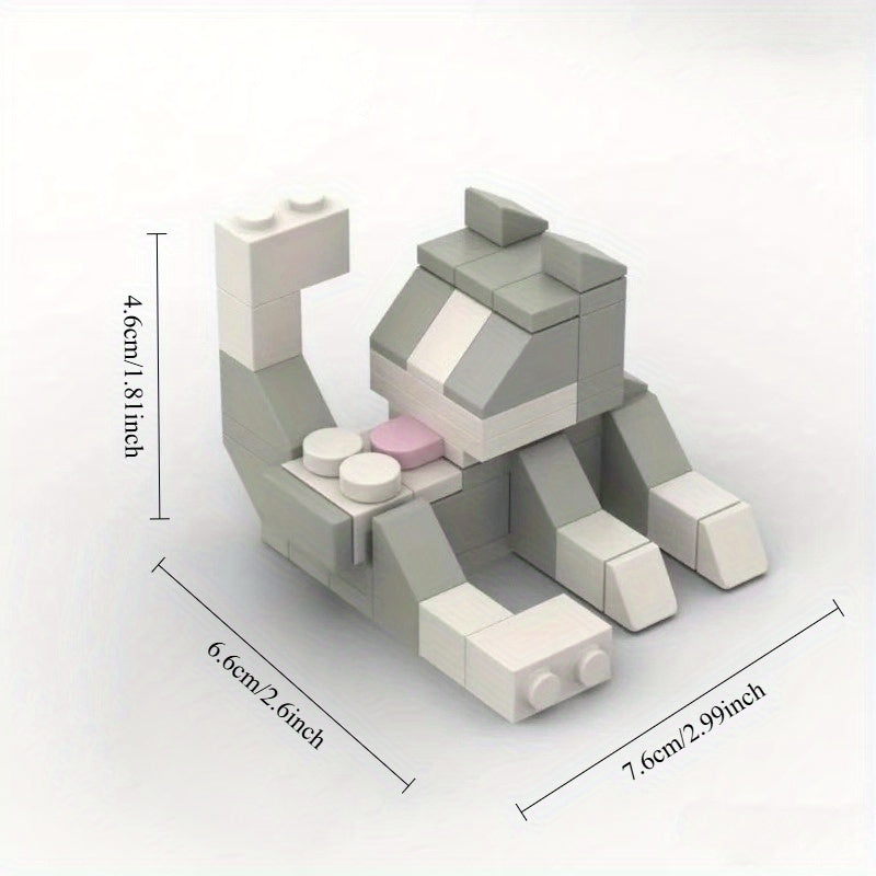 Building Blocks Licking Cat Figurine Fun DIY Toy with 3 Cats