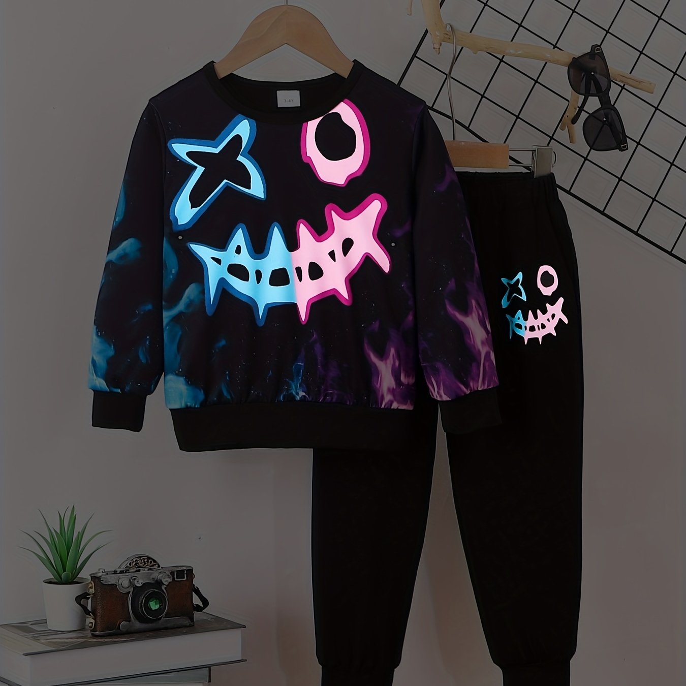 Funny Face Toddler Boy's 2pcs Halloween Sweatshirt & Sweatpants Set
