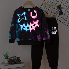 Funny Face Toddler Boy's 2pcs Halloween Sweatshirt & Sweatpants Set