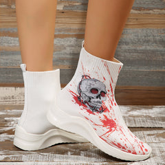 Women's Skull & Blood Graphic Boots Halloween Knitted Slip On Sock Shoes