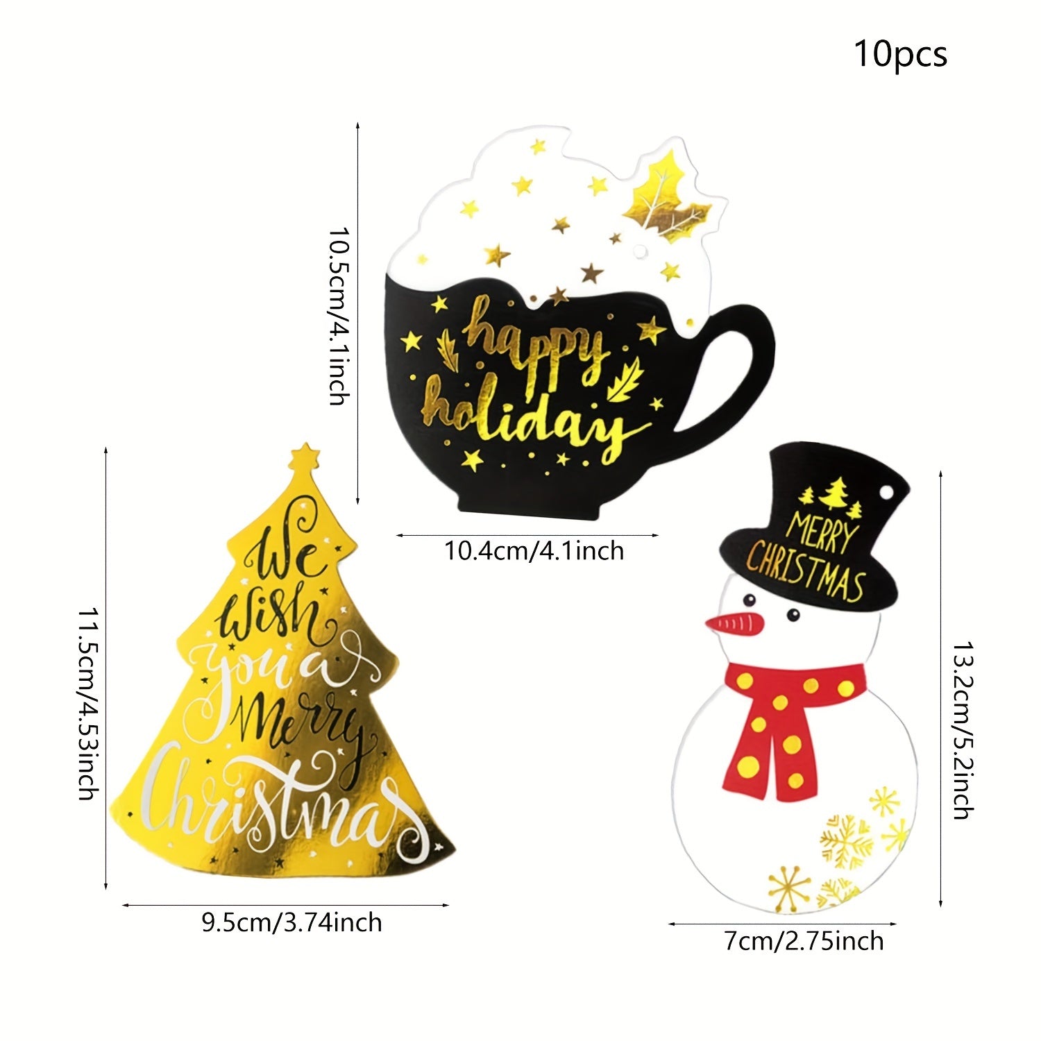 10pcs Bronzing Christmas Greeting Card Small Pendant Decoration