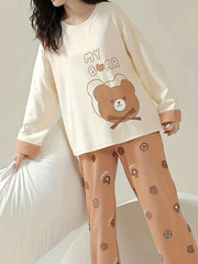 Bear Print Pajama Set Long Sleeve Top & Pants
