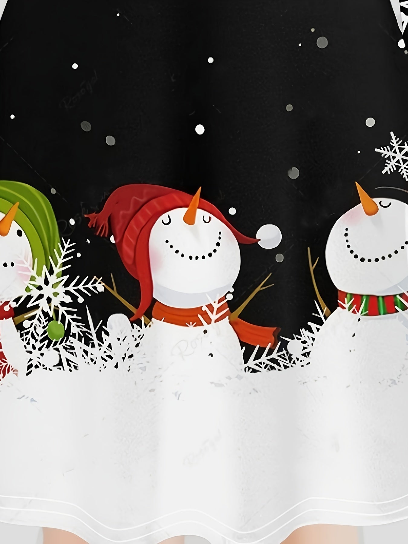 Plus Snowman Print Bell Sleeve Round Neck Dress