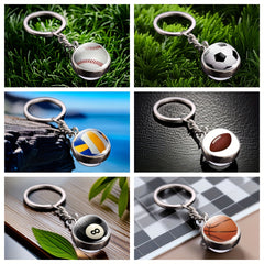 1pc Glass Sports Keychain Pendant for Car Keys Backpacks Wallets