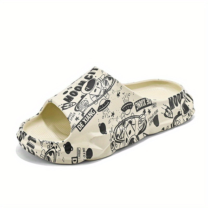 Men's Cartoon Print Platform Slides Casual Slippers