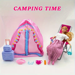 Doll Travel Set Doll Accessories Outdoor Play House Tent Beach Chair Toy
