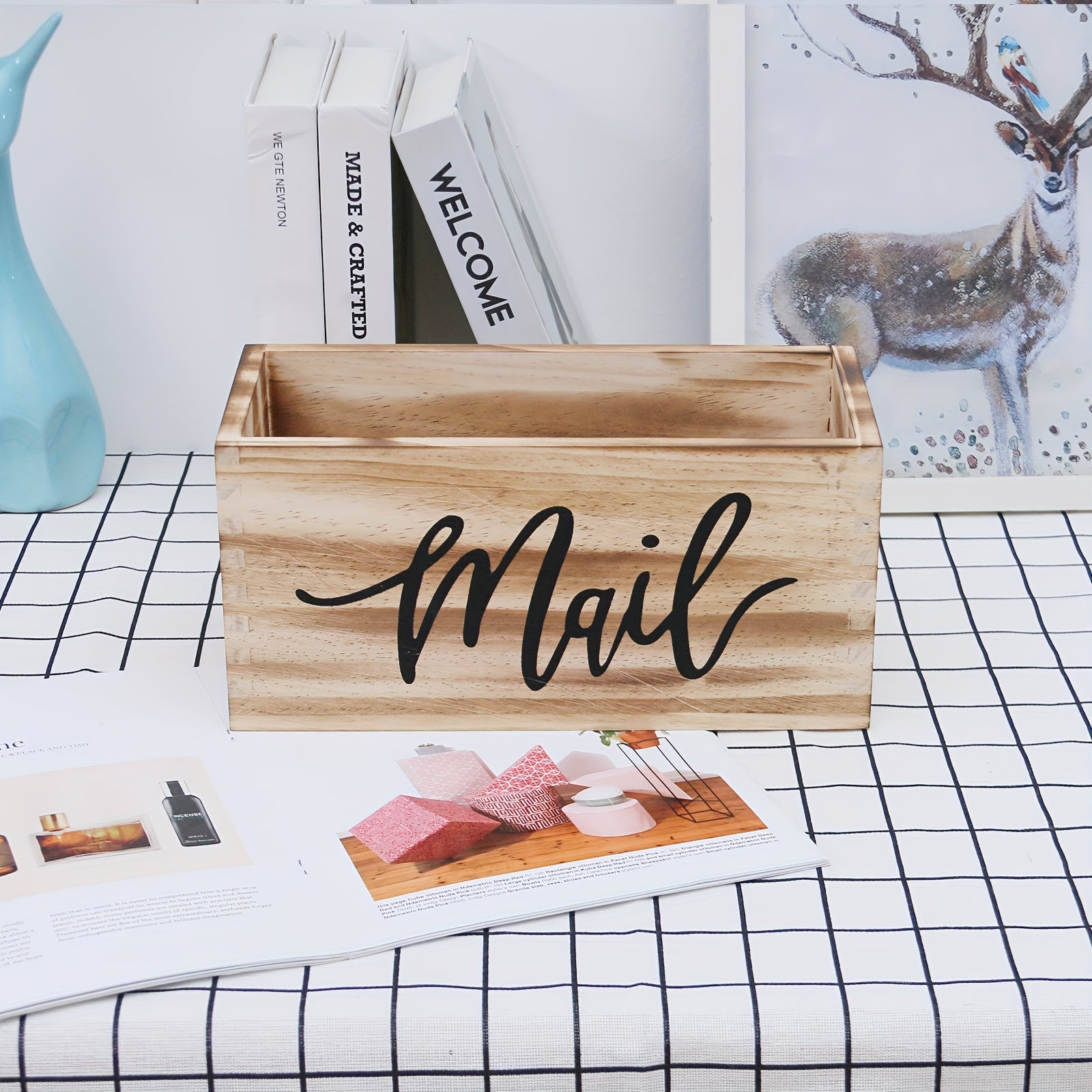 Retro Wooden Storage Box Mail Organizer