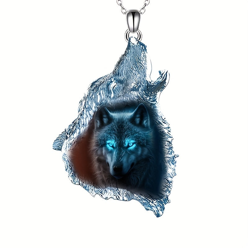 Ghost Wolf Necklace Crystal Pendant Punk Hip Hop Animal Gift