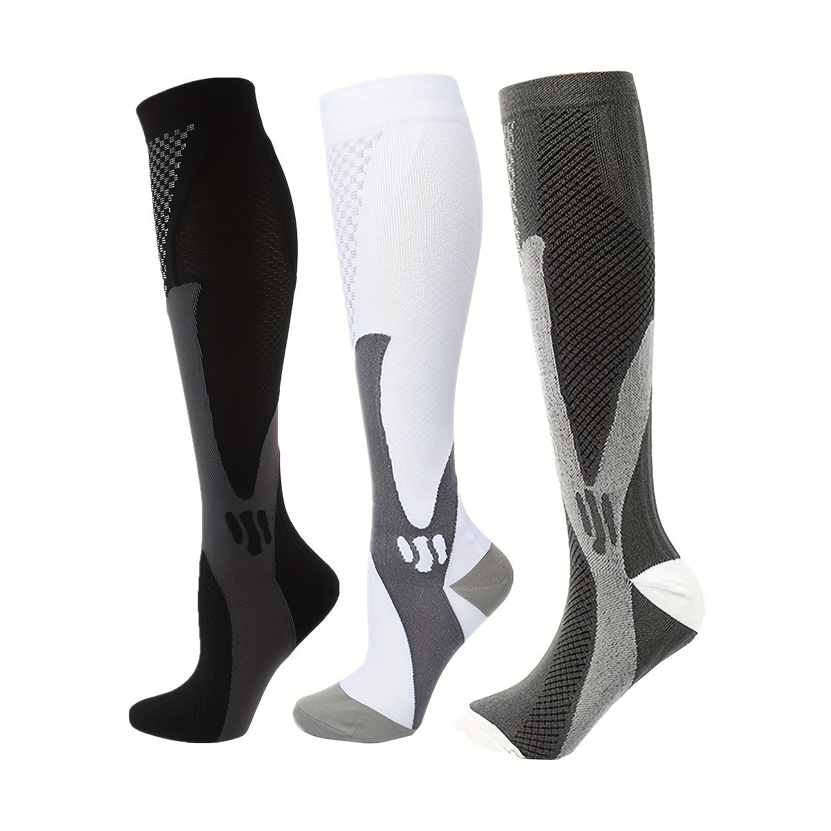 3 Pairs Compression Knee High Socks for Running Cycling Fitness