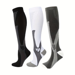 3 Pairs Compression Knee High Socks for Running Cycling Fitness