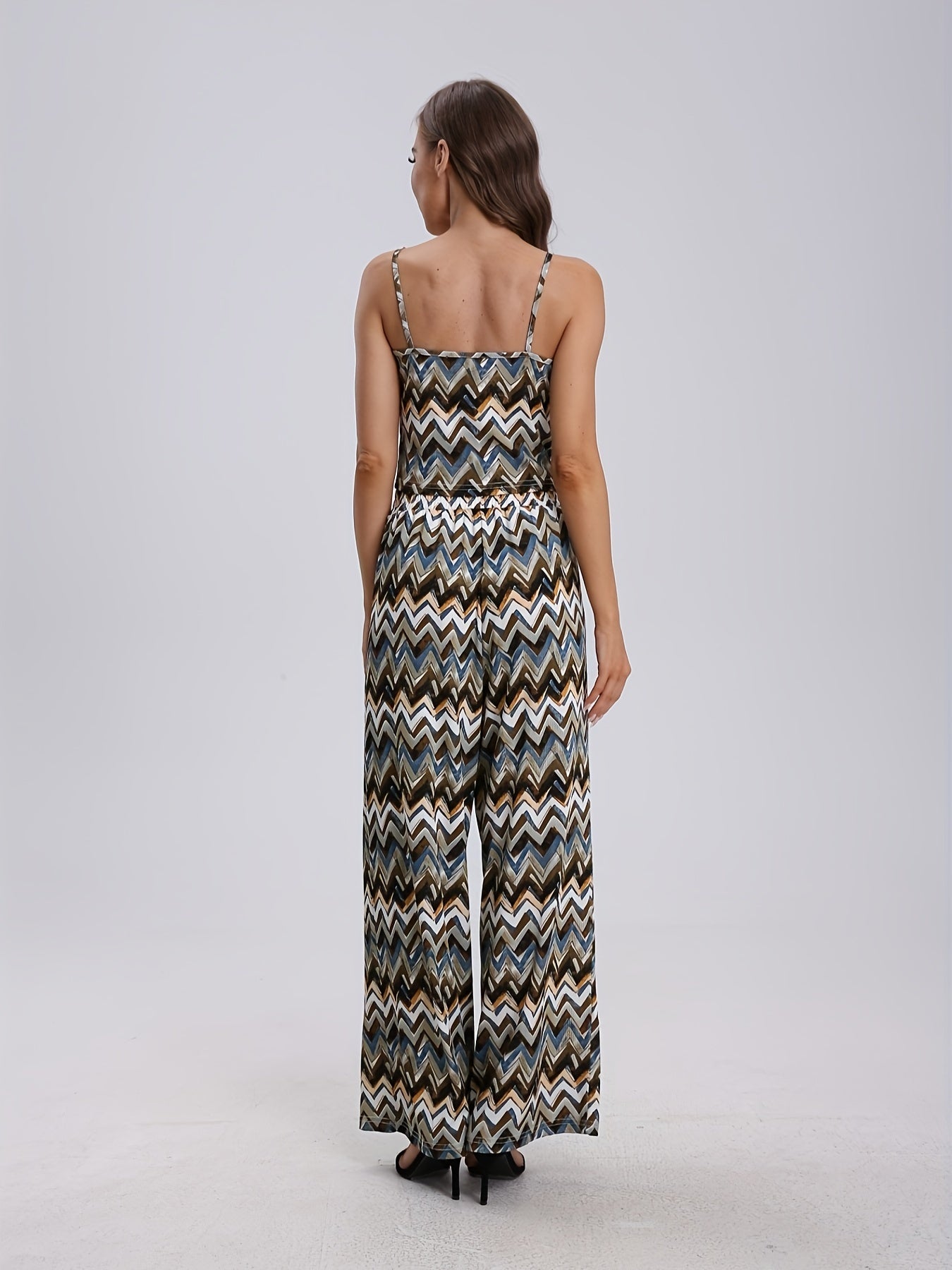 Striped Two Piece Set Crop Cami Top & Wide Leg Pants Outfit